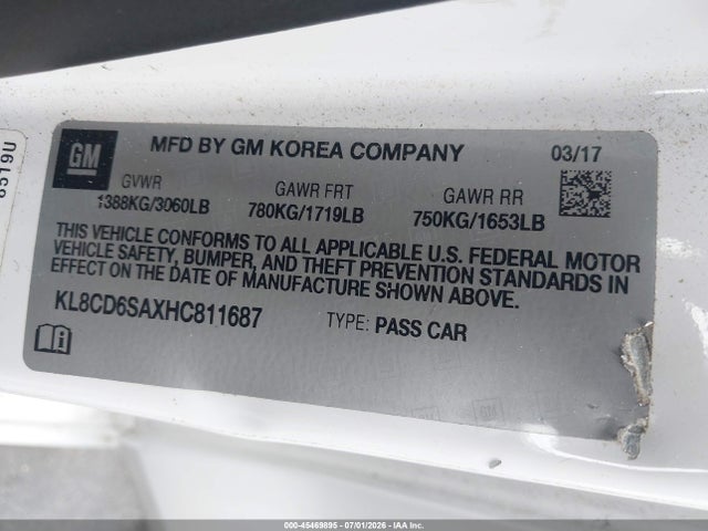 KL8CD6SAXHC811687 Chevrolet Spark 1lt Cvt