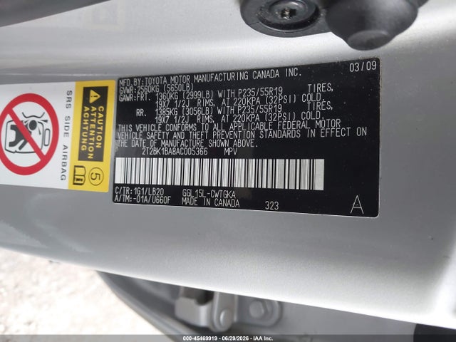45469919 :رقم المزاد ، 2T2BK1BA8AC005366 vin ، 2010 Lexus Rx 350 مزاد بيع