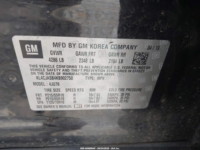 45469948 :رقم المزاد ، KL4CJASB4KB902750 vin ، 2019 Buick Encore Fwd Preferred مزاد بيع
