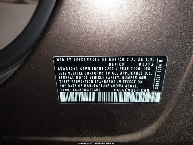 Продаж на аукціоні авто 2013 Volkswagen Jetta 2.0l Tdi, vin: 3VWLL7AJ8DM370357, номер лоту: 45469950