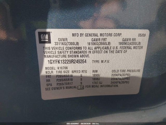 Продаж на аукціоні авто 2009 Cadillac Escalade Standard, vin: 1GYFK13229R249264, номер лоту: 45469967
