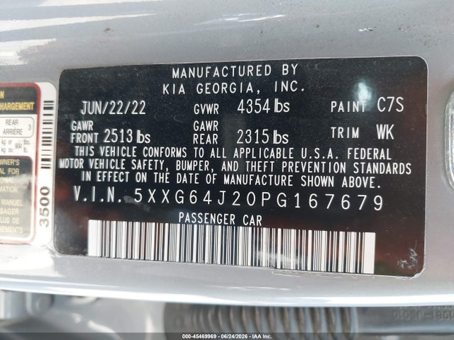 Aukcja sprzedaży 2023 Kia K5 Gt-line, vin: 5XXG64J20PG167679, numer aukcji: 45469969