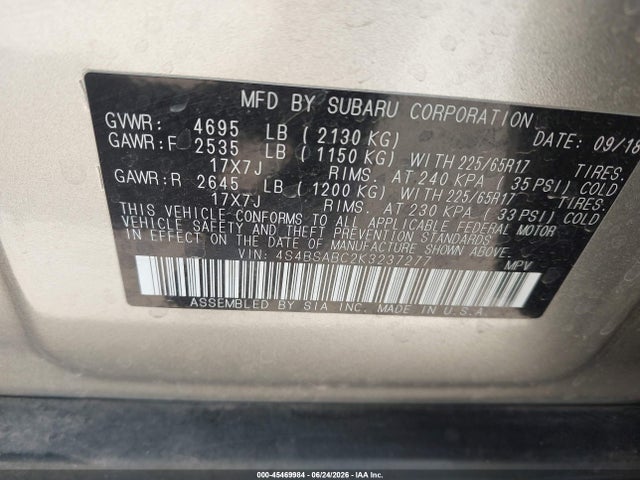 Subaru Outback 2.5i 2019 4S4BSABC2K3237277 Image 9