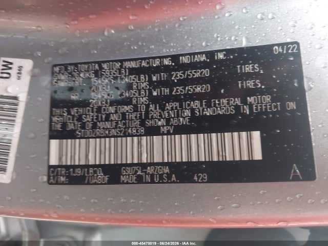 Toyota Highlander Limited 2022 5TDDZRBH3NS214838 Image 9