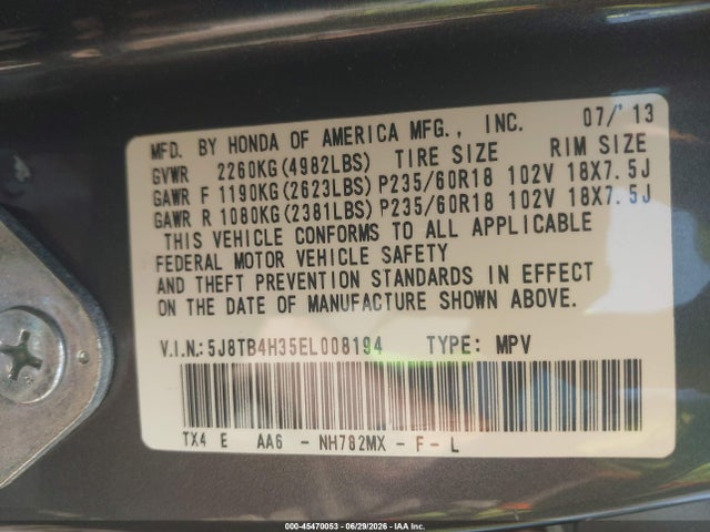 45470053 :رقم المزاد ، 5J8TB4H35EL008194 vin ، 2014 Acura Rdx مزاد بيع