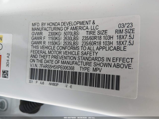 Aukcja sprzedaży 2023 Honda Cr-v Hybrid Sport, vin: 7FARS5H5XPE006368, numer aukcji: 45470059