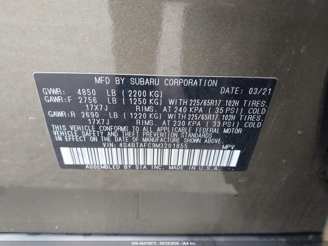 Subaru Outback Premium 2021 4S4BTAFC9M3201855 Image 9