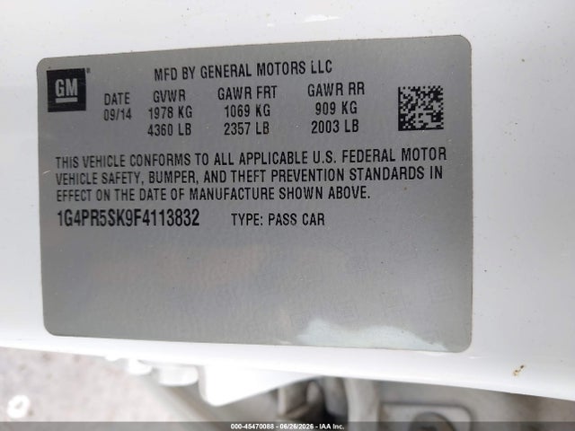 Продаж на аукціоні авто 2015 Buick Verano Convenience Group, vin: 1G4PR5SK9F4113832, номер лоту: 45470088