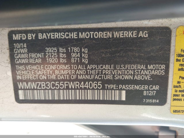 Продаж на аукціоні авто 2015 Mini Countryman Cooper, vin: WMWZB3C55FWR44065, номер лоту: 45470091
