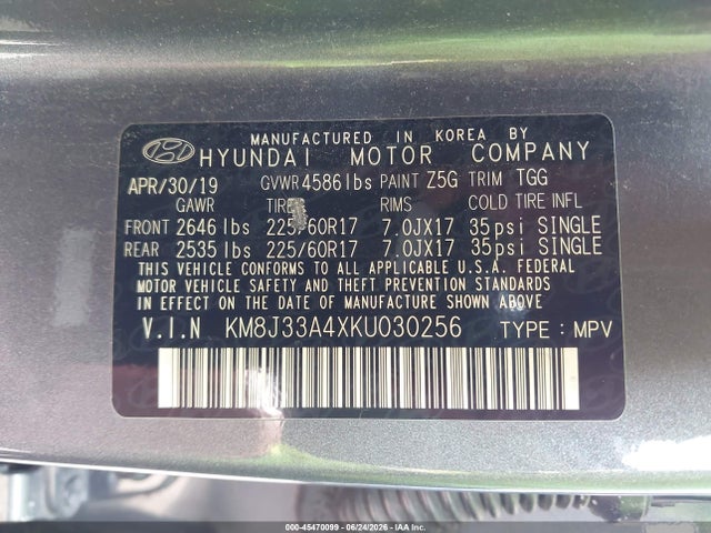 Продажа на аукционе авто 2019 Hyundai Tucson Value, vin: KM8J33A4XKU030256, номер лота: 45470099