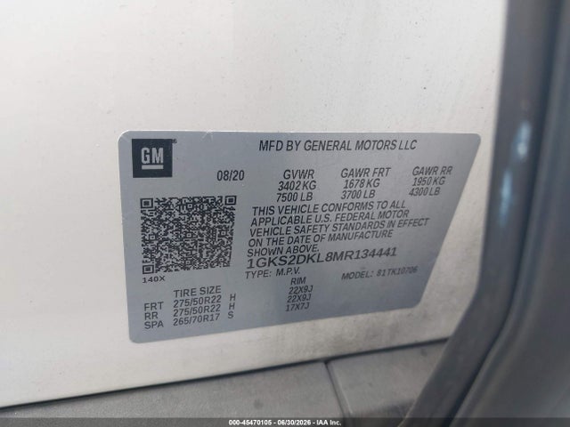 Aukcja sprzedaży 2021 Gmc Yukon 4wd Denali, vin: 1GKS2DKL8MR134441, numer aukcji: 45470105
