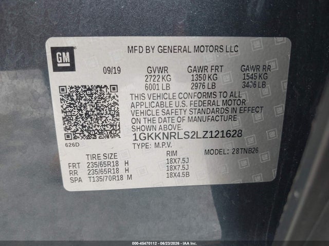 2020 Gmc Acadia Fwd Sle მანქანა იყიდება აუქციონზე, vin: 1GKKNRLS2LZ121628, აუქციონის ნომერი: 45470112
