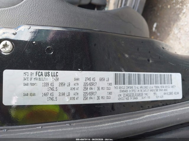 Auction sale of the 2020 Dodge Grand Caravan Gt, vin: 2C4RDGEG5LR160539, lot number: 45470114