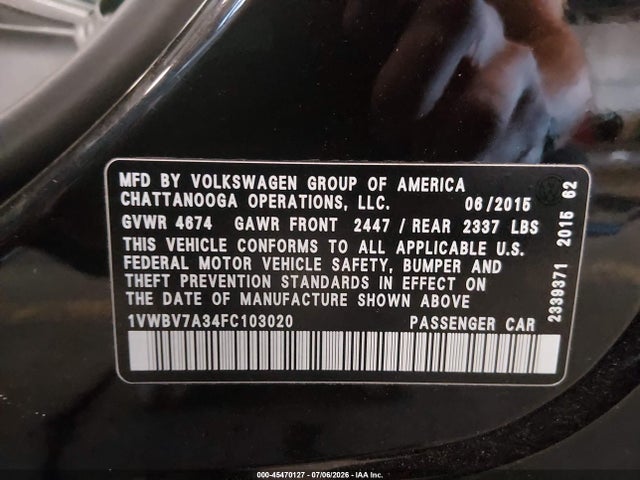 1VWBV7A34FC103020 Volkswagen Passat 2.0l Tdi Se