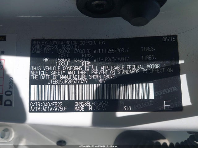 Toyota 4RUNNER SR5 2016 JTEBU5JR2G5370351 Image 9
