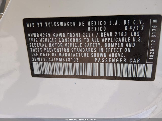 3VWL17AJ1HM378103 Volkswagen Jetta 1.8t Sel/1.8t Sel Premium