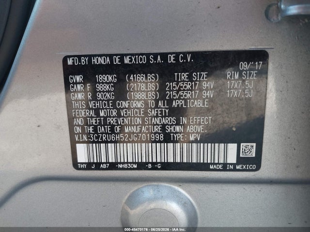 3CZRU6H52JG701998 Honda HR-V EX