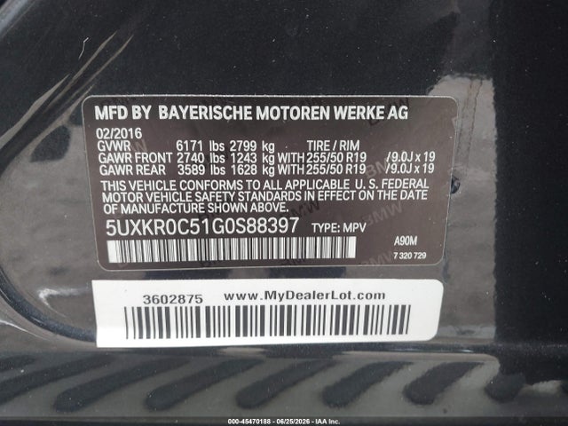 Продажа на аукционе авто 2016 Bmw X5 Xdrive35i, vin: 5UXKR0C51G0S88397, номер лота: 45470188