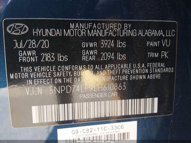 5NPD74LF9LH610863 Hyundai ELANTRA SE