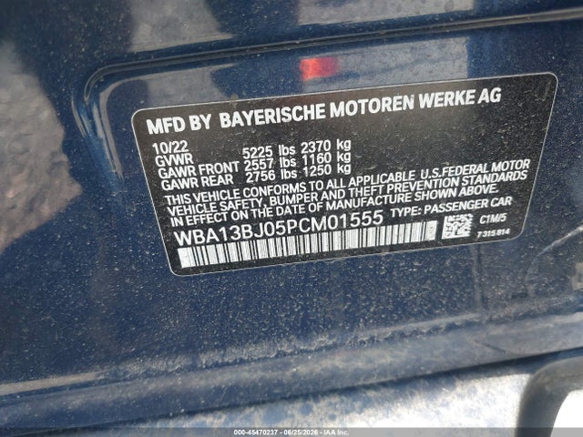 45470237 :رقم المزاد ، WBA13BJ05PCM01555 vin ، 2023 Bmw 530 I Xdrive مزاد بيع