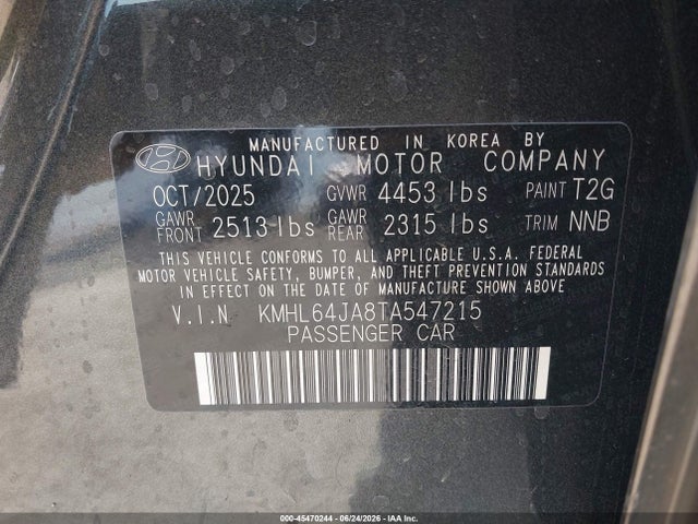 Продажа на аукционе авто 2026 Hyundai Sonata Sel Sport, vin: KMHL64JA8TA547215, номер лота: 45470244