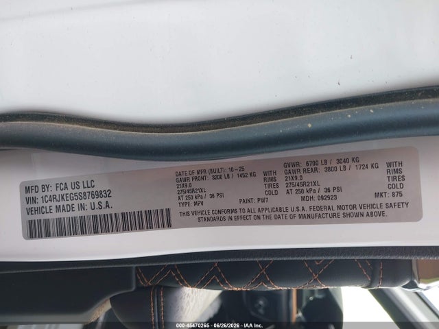 Aukcja sprzedaży 2025 Jeep Grand Cherokee L Summit Reserve 4x4, vin: 1C4RJKEG5S8769832, numer aukcji: 45470265
