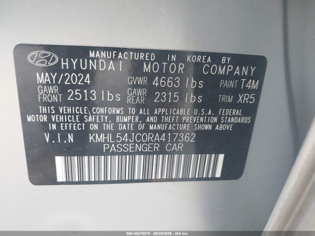 Aukcja sprzedaży 2024 Hyundai Sonata N Line, vin: KMHL54JC0RA417362, numer aukcji: 45470278