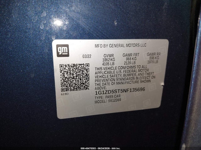 1G1ZD5ST5NF135696 Chevrolet Malibu Fwd Lt