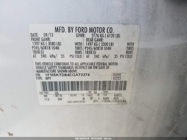 Ford EXPLORER XLT 2014 1FM5K7D84EGA73374 Image 9