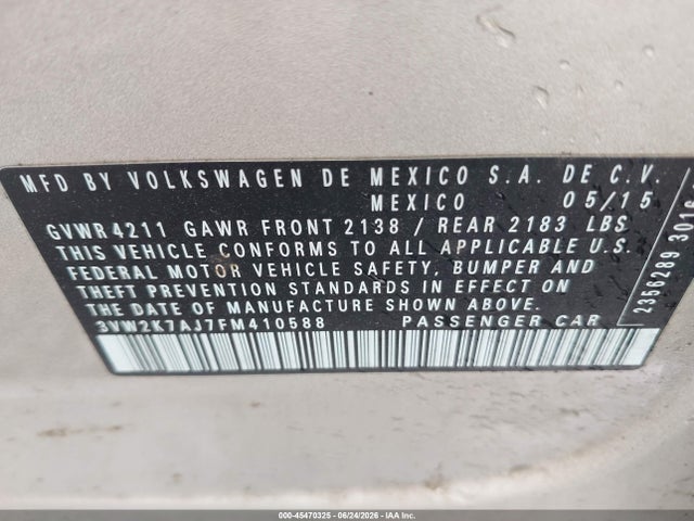 Aukcja sprzedaży 2015 Volkswagen Jetta 2.0l S, vin: 3VW2K7AJ7FM410588, numer aukcji: 45470325