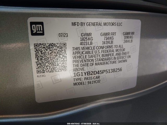 1G1YB2D45P5138256 Chevrolet Corvette Stingray Rwd 2lt