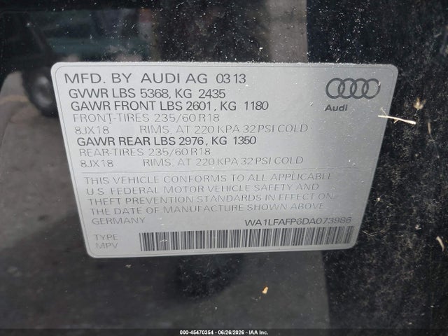 Aukcja sprzedaży 2013 Audi Q5 2.0t Premium, vin: WA1LFAFP6DA073986, numer aukcji: 45470354
