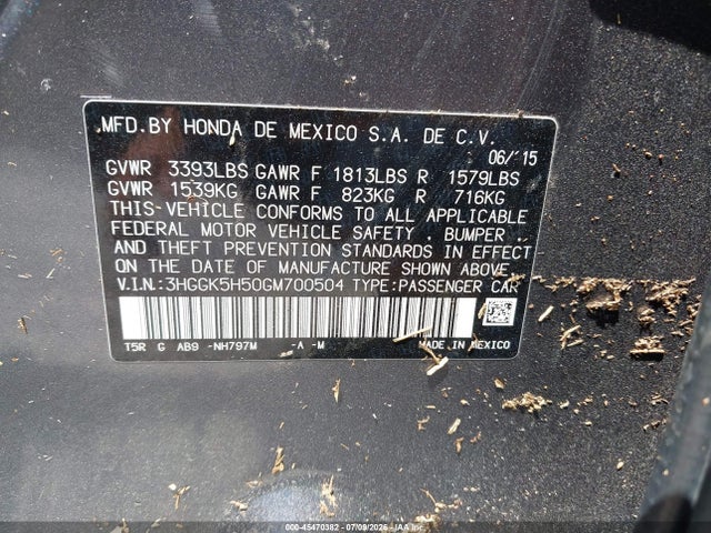 3HGGK5H50GM700504 Honda FIT LX