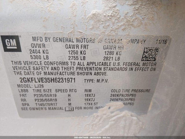 45470456 :رقم المزاد ، 2GKFLVE35H6231971 vin ، 2017 Gmc Terrain Denali مزاد بيع