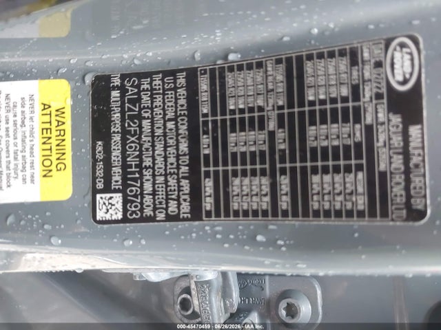 Продажа на аукционе авто 2022 Land Rover Range Rover Evoque R-dynamic Se, vin: SALZL2FX6NH176793, номер лота: 45470459