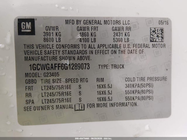 Chevrolet Express 2500 Work Van 2016 1GCWGAFF6G1289073 Image 9