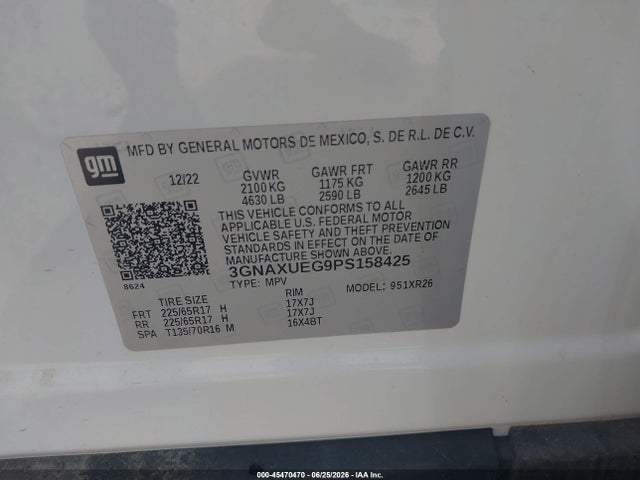 Aukcja sprzedaży 2023 Chevrolet Equinox Awd Lt, vin: 3GNAXUEG9PS158425, numer aukcji: 45470470