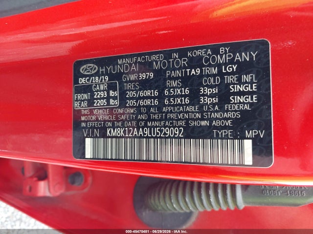 Aukcja sprzedaży 2020 Hyundai Kona Se, vin: KM8K12AA9LU529092, numer aukcji: 45470481