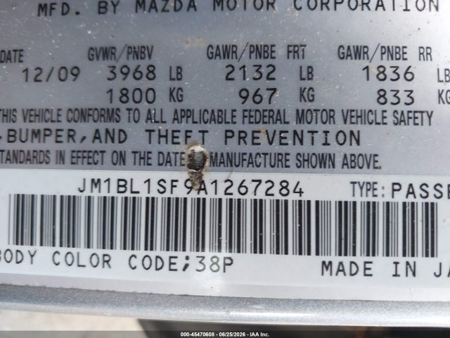 Aukcja sprzedaży 2010 Mazda Mazda3 I Touring, vin: JM1BL1SF9A1267284, numer aukcji: 45470608