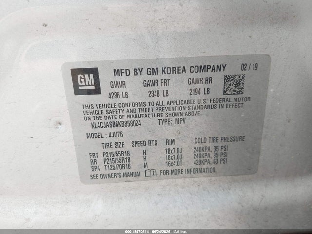 Aukcja sprzedaży 2019 Buick Encore Fwd Preferred, vin: KL4CJASB6KB858024, numer aukcji: 45470614