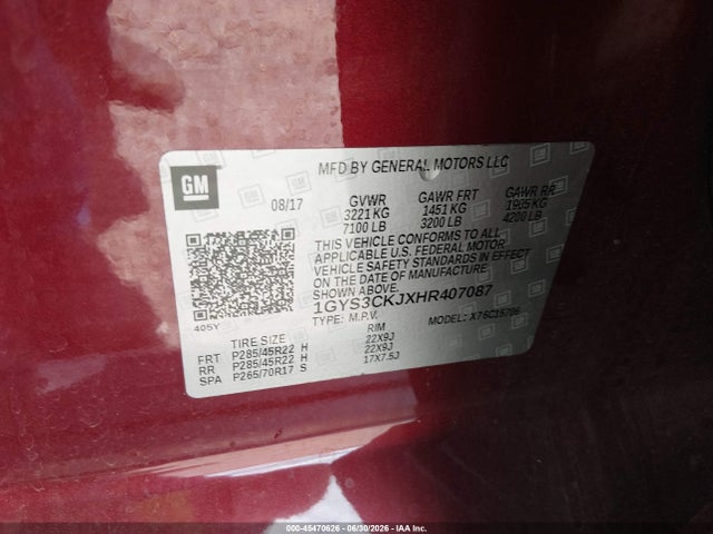 Aukcja sprzedaży 2017 Cadillac Escalade Premium Luxury, vin: 1GYS3CKJXHR407087, numer aukcji: 45470626