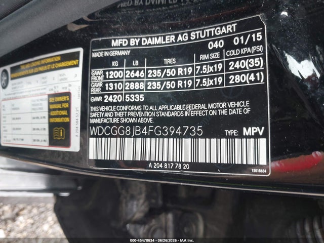Aukcja sprzedaży 2015 Mercedes-benz Glk 350 4matic, vin: WDCGG8JB4FG394735, numer aukcji: 45470634