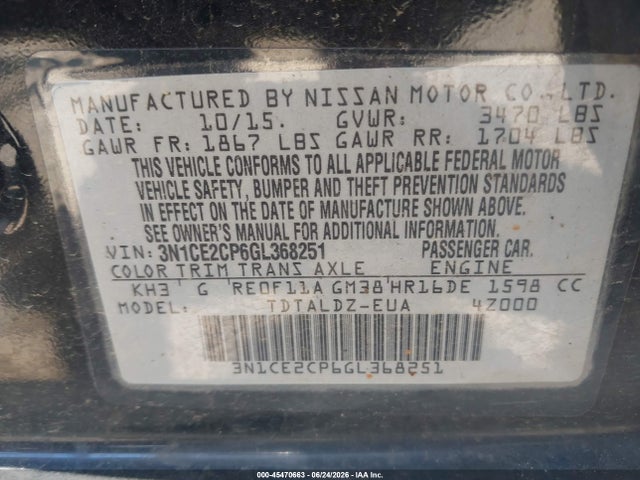 Продажа на аукционе авто 2016 Nissan Versa Note Sv, vin: 3N1CE2CP6GL368251, номер лота: 45470663