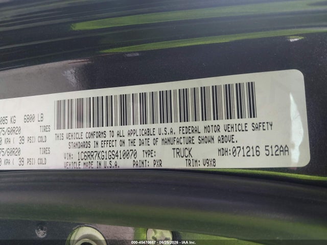 45470687 :رقم المزاد ، 1C6RR7KG1GS410070 vin ، 2016 Ram 1500 Express مزاد بيع