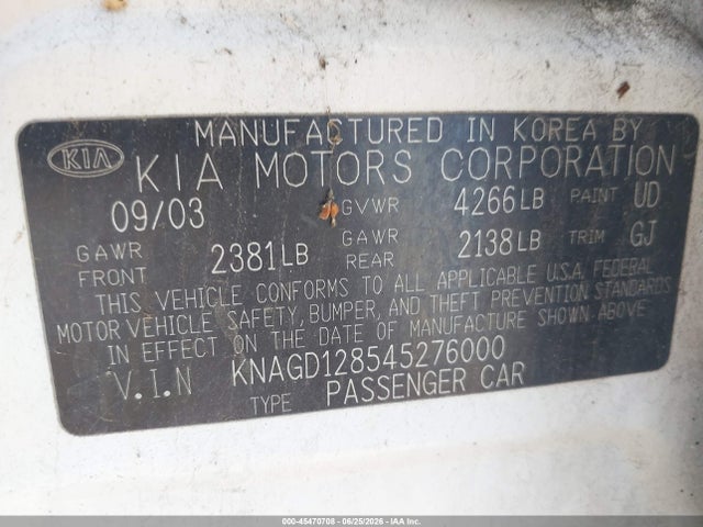 Auction sale of the 2004 Kia Optima Ex V6/lx V6, vin: KNAGD128545276000, lot number: 45470708