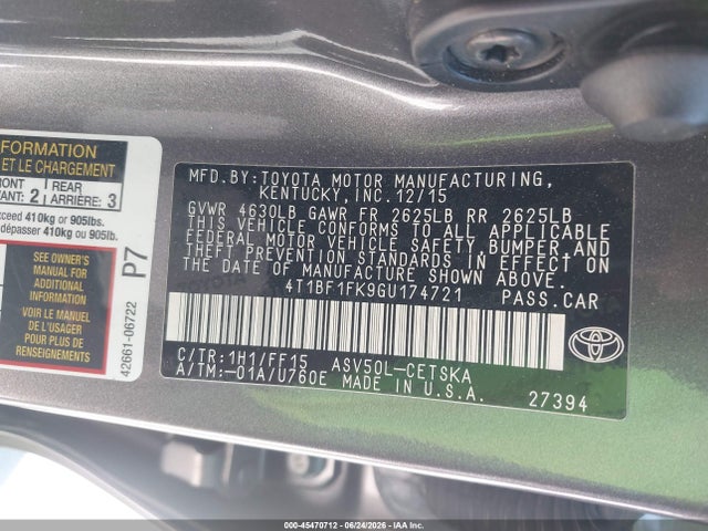Toyota CAMRY SE 2016 4T1BF1FK9GU174721 Image 9