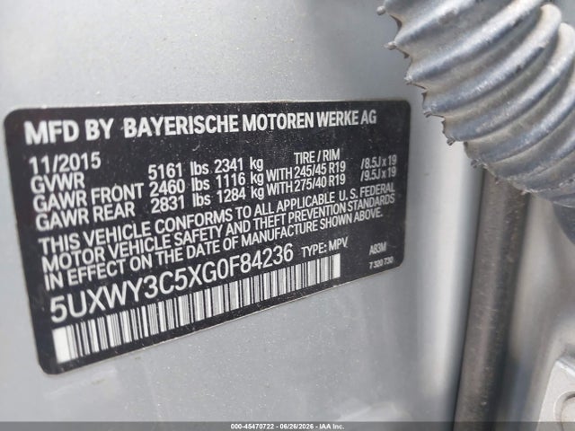 5UXWY3C5XG0F84236 BMW X3 Xdrive28d