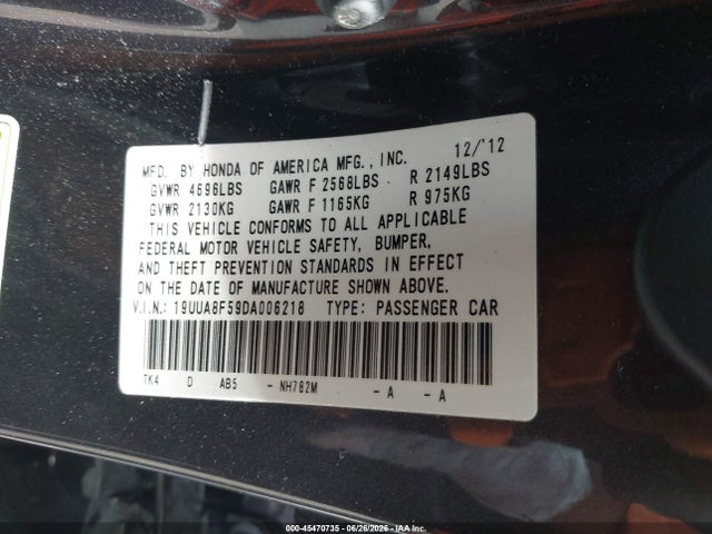 45470735 :رقم المزاد ، 19UUA8F59DA006218 vin ، 2013 Acura Tl 3.5 مزاد بيع