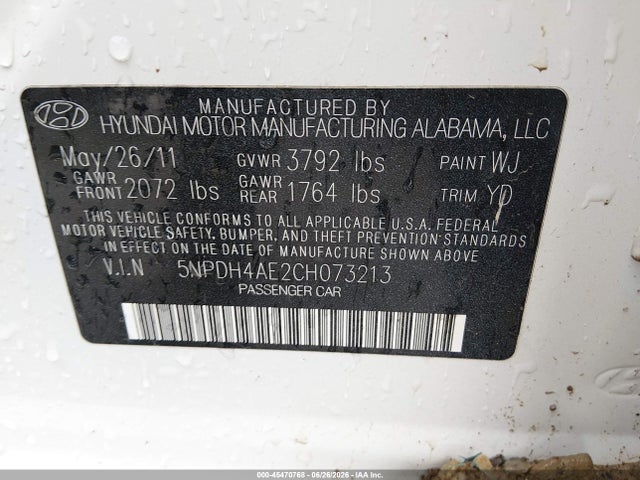 Auction sale of the 2012 Hyundai Elantra Gls, vin: 5NPDH4AE2CH073213, lot number: 45470768