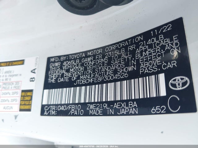 JTDBCMFE8P3004526 Toyota Corolla Hybrid Le